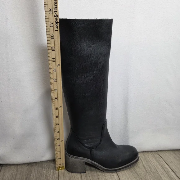 FREE PEOPLE Essential Boots 36 / 6 Washed Out Black Leather Tall Block Heel Boho - Picture 14 of 16